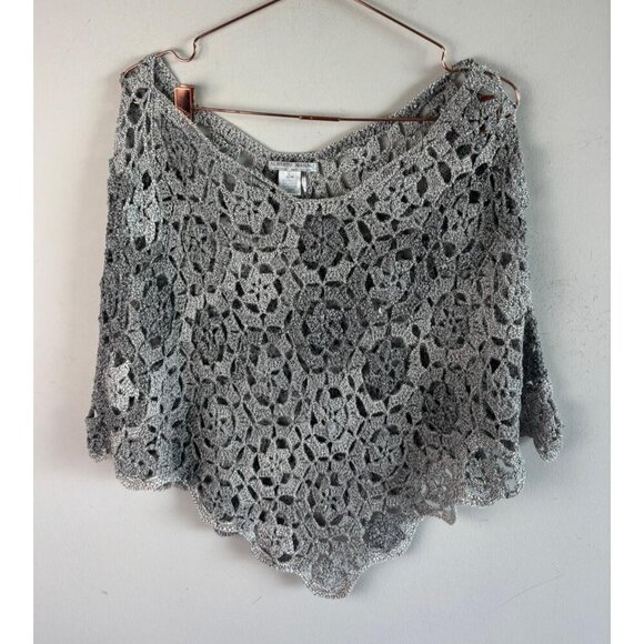 Alberto Makali Womens Crochet Knit Poncho Top Gray Boho Cover Up Size S/M - Picture 1 of 7